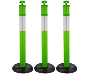 VEVOR Postes de Tráfico 3 Piezas Bolardo de Tráfico 1140 mm con Base Rellenable y Banda Reflectante Postes de Barrera para Estacionamiento, Garajes, Estadios Deportivos, Lugares de Exhibición, Verde