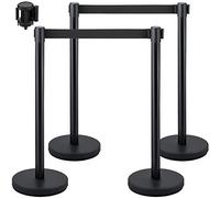 VEVOR Postes Separadores 4 piezas Altura 90 cm Negros con Cinta Extensible de 2 m Negra Conexión de 4 Vías 22 kg Postes de Barrera de Control de Multitudes Retráctiles Base Estable, Negro