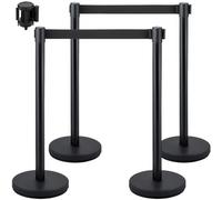 VEVOR Postes Separadores 4 Piezas Altura 90 cm Negros Poste Separador con Cinta Extensible de 2 m Negra Conexión de 4 Vías 22 kg Postes de Barrera de Control de Multitudes Retráctiles Base Estable