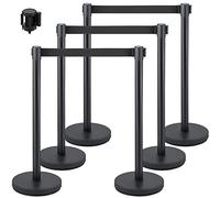 VEVOR Postes Separadores 6 piezas Altura 90 cm Negros Poste Separador con Cinta Extensible de 2 m Negra Conexión de 4 Vías Diámetro de Base 32 cm Postes de Barrera de Control de Multitudes Retráctiles