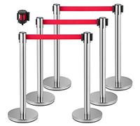 VEVOR Postes Separadores 6 piezas Altura 90 cm Platas Poste Separador con Cinta Extensible de 2 m Roja Conexión de 4 Vías Diámetro de Base 32 cm Postes de Barrera de Control de Multitudes Retráctiles