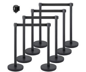 VEVOR Postes Separadores 8 piezas Altura 90 cm Negros Poste Separador con Cinta Extensible de 2 m Negra Conexión de 4 Vías Diámetro de Base 32 cm Postes de Barrera de Control de Multitudes Retráctiles