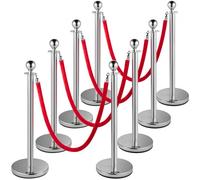 VEVOR Postes Separadores 8 piezas, Altura 90cm Postes Separadores Platas con Cuerda de Terciopeloe 1.5 m Roja Conexión de 4 Vías Diámetro Base 32 cm Postes de Barrera de Control de Multitudes