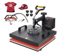 VEVOR Prensa de Calor 34,29-43,18 cm Máquina de Prensado en Calor Aluminio Hierro y Plástico Negro y Rojo Máquina de Prensado en Caliente para