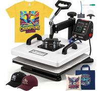 VEVOR Prensa de Calor 38 x 38 cm Máquina Sublimación Multifuncional 2 en 1, 360° Giratorio, Ajustable, Control Digital de Tiempo y Temperatura, Accesorios de Impresión para Camisetas Bolsos Gorras