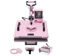 VEVOR Prensa de Calor 380 x 300 mm Prensa Térmica Multiusos 5 en 1 Rosado | Transferencia por Sublimación para Camisetas Platos Vasos, Giratorio 360°, Tubos de Calentamiento Duales, Presión Ajustable