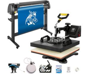 VEVOR Prensa de Calor 5 en 1 1800 W 38 x 38 cm Máquina Cortadora de Vinilo 1350 mm Máquina de Impresión de Calor Giratoria para Camisetas, Tazas, Platos, Gorras, Rotación Completa de 360°