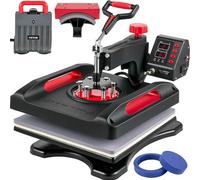 VEVOR Prensa de Calor 5 en 1 Placa 38 x 38 cm Máquina de Prensa de Calor Roja 1000W Giratoria 360 Grados Pantalla Digital Anti-quemaduras Prensa de Transferencia para Camiseta Taza Sombrero Tapa