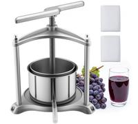 VEVOR Prensa de Frutas y Vino Capacidad de 3 L, Exprimidor Manual de Acero Inoxidable, Prensa de Vino con Mango en Forma de T, 2 Bolsas de Filtro, Placa de Prensado, para Hacer Zumo de Sidra, Manzana