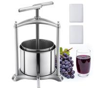 VEVOR Prensa de Frutas y Vino Capacidad de 6 L, Exprimidor Manual de Acero Inoxidable, Prensa de Vino con Mango en Forma de T, 2 Bolsas de Filtro, Placa de Prensado, para Hacer Zumo de Sidra, Manzana