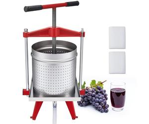 VEVOR Prensa Hidráulica de Frutas Capacidad de 15 L, Exprimidor Manual de Verduras de Acero Inoxidable, Prensa de Vino con 2 Bolsas de Filtro, Placa de Prensado, para Hacer Zumo de Sidras, Uvas