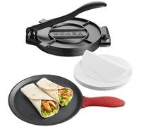 VEVOR Prensa para Tortillas de Hierro Fundido de 200 mm, Resistente, con Asa y 100 Hojas de Papel Pergamino, para Masa de Tacos y Tortillas de Harina, 250 x 200 x 120 mm, Fácil de Usar, Gris