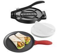 VEVOR Prensa para Tortillas de Hierro Fundido de 200 mm, Resistente, con Asa y 100 Hojas de Papel Pergamino, para Masa de Tacos y Tortillas de Harina, 250 x 200 x 120 mm, Fácil de Usar, Gris