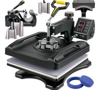 VEVOR Prensa Térmica de Calor 8 en 1 Placa 38 x 38 cm Máquina de Sublimación Negra 1000 W Giratoria de 360 Grados Pantalla Digital Anti-Quemaduras