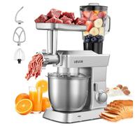 VEVOR Procesador de Alimentos Eléctrico Multifuncional, 1300 W, con Bol de Acero Inoxidable 4,3 L y Bol para Mezclar 1,5 L, 6 Velocidades + P, Gancho para Amasar, Batidor de Varillas y El Plano