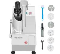 VEVOR Procesador de Alimentos y Picador de Verduras 2 Orificios de Alimentación de Acero Inoxidable Picadora con 6 Cuchillas Desmontables 550W 1600 RPM Trituradora de 3/5/7/10 mm, Cortadora de 2/4 mm
