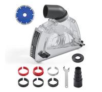 VEVOR Protector Antipolvo de Corte para Amoladoras Angulares, Universal de 10-12,7 cm con 6 Arandelas de Sujeción, Profundidad de Corte Ajustable, Conexión a Aspiradora, 190 x 78 x 165 mm, Plata
