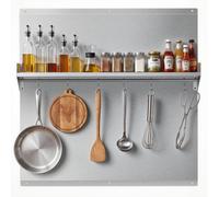 VEVOR Protector contra Salpicaduras 760 x 760 mm, Panel Antisalpicaduras de Acero Inoxidable, con Estante de Almacenamiento y Soporte para Colgar, Orificios Pretaladrados, para Campana Extractora