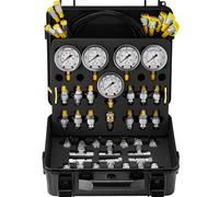 VEVOR Kit de prueba de presión hidráulica, 10/100/250/400/600 bar, 5 manómetros, 13 accesorios, 14 conectores en T, 5 mangueras, manómetro con estuche de transporte para excavadoras