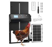 VEVOR Puerta Automática para Gallinero, Abridor Automático para Pollos Solar, con Mando a Distancia Pantalla LCD Sensor de Luz y Temporizador, Panel Solar y Batería, Protección Antipinzamiento, Negro