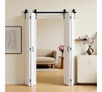 VEVOR Puerta Corredera Plegable, Estilo Granero, Fabricada en MDF, con Kit de Montaje, Diseño de Marco en H Compacto y Paneles Premontados, para Dormitorio y Salón, Blanco, 1524 x 2134 x 35 mm