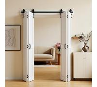 VEVOR Puerta Corredera Plegable, Estilo Granero, Fabricada en MDF, con Kit de Montaje, Diseño de Marco en H Compacto y Paneles Premontados, Apto para Dormitorio y Salón, Blanco, 1829 x 2134 x 35 mm