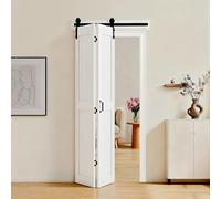 VEVOR Puerta Corredera Plegable, Estilo Granero, Fabricada en MDF, con Kit de Montaje y Diseño de Marco en H que Ahorra Espacio, Ideal para Dormitorio y Salón, Color Blanco, 914 x 2134 x 35 mm