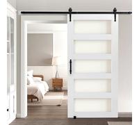 VEVOR Puerta Corrediza de Granero, Panel de la Puerta de MDF y Vidrio 1067 x 2134 mm con Kit de Herrajes, Superficie de PVC Impermeable y Marco en H, Deslizamiento Suave para Sala de Estar y Baño