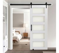 VEVOR Puerta Corrediza de Granero, Panel de la Puerta de MDF y Vidrio 762 x 2134 mm con Kit de Herrajes, Superficie de PVC Impermeable y Marco en H, Deslizamiento Suave para Sala de Estar y Baño