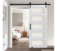 VEVOR Puerta Corrediza de Granero, Panel de la Puerta de MDF y Vidrio 813 x 2134 mm con Kit de Herrajes, Superficie de PVC Impermeable y Marco en H, Deslizamiento Suave para Sala de Estar y Baño