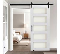 VEVOR Puerta Corrediza de Granero, Panel de la Puerta de MDF y Vidrio 914 x 2134 mm con Kit de Herrajes, Superficie de PVC Impermeable y Marco en H, Deslizamiento Suave para Sala de Estar y Baño