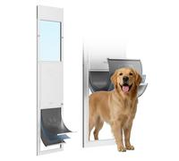 VEVOR Puerta Corrediza de Vidrio con Entrada para Perros, Altura Ajustable de 1927 a 2049 mm, Marco de Aleación de Aluminio, Puerta para Mascota 34,6 x 60 cm de 3 Capas, Compatible con Perros Grandes
