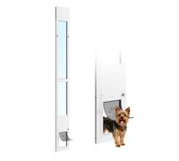 VEVOR Puerta Corrediza de Vidrio con Entrada para Perros, Altura Ajustable, Puerta para Mascota 20,6 x 13,3 cm, Compatible con Perros Pequeños, Marco de Aluminio, para Patio Balcón Terraza, Blanco