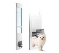 VEVOR Puerta Corrediza de Vidrio con Entrada para Perros, Altura Ajustable, Puerta para Mascota 21 x 31,1 cm de 3 Capas, Marco de Aluminio, Instalación sin taladrar, Compatible con Perros Medianos