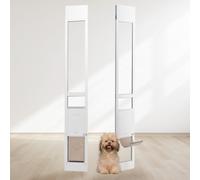 VEVOR Puerta Corrediza de Vidrio para Perros Altura Ajustable 209,6 x 311,2 x 1927-2049 mm Puerta para Mascotas de Vidrio Templado con Estructura de Bisagra, Solapa y Cerradura para Perros Pequeño