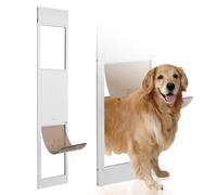 VEVOR Puerta Corrediza de Vidrio para Perros Altura Ajustable 346 x 600 x 1927-2049 mm Puerta para Mascotas de Vidrio Templado con Estructura de Bisagra, Solapa y Cerradura para Perros de Gran Tamaño