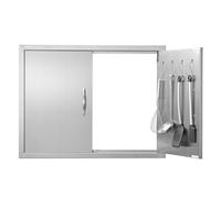 VEVOR Puerta de barbacoa doble pared para cocina exterior, 31"x24", puerta empotrada acero inoxidable con asas y ganchos