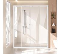 VEVOR Puerta de Ducha Corrediza Doble 1469-1499x1778 mm Vidrio Templado SGCC Transparente 6 mm Resistente a las Manchas con Herrajes de Acero Inoxidable Marco Estrecho de Aluminio para Baño, Cromado