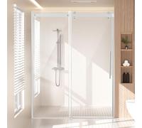 VEVOR Puerta de Ducha Corrediza sin Marco 1474-1499 x 1950 mm Mampara de Ducha Vidrio Templado SGCC Transparente 8 mm Resistente a las Manchas con Herrajes de Acero Inoxidable para Baño, Cromado