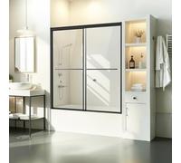 VEVOR Puerta de Ducha para Bañera de 1422-1524 x 1524 mm, Puerta de Bañera Corrediza Doble Semisin Marco con Vidrio Templado irrompible de Espesor de 6 mm y Manija de Acero Inoxidable, Color Negro