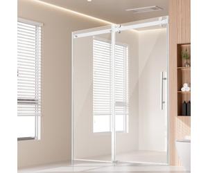 VEVOR Puerta de Ducha sin Marco 1474-1499 x 1905 mm Puerta Corrediza de Vidrio para Ducha con Vidrio Templado SGCC Transparente 8 mm Resistente al Agua con Herrajes de Acero Inoxidable, Cromado