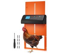 VEVOR Puerta Gallinero Automática con Pantalla, Puerta Automática Gallinero con Función Manual y Temporizador, Aleación de Aluminio, Anti-pinzamiento, Alimentada por Batería, para Gallinas, Naranja