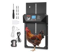 VEVOR Puerta Gallinero Automática con Pantalla, Puerta Automática Gallinero con Sensor de Luz, Temporizador y Ajuste Manual, Aleación de Aluminio, Anti-pinzamiento, Alimentada por CC y Batería, Negro