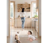 VEVOR Puerta para Bebés, Ancho Ajustable de 75-109,2 cm, Puerta para Perros con Tornillos de 71,1 cm de Alto, sin Barra de Umbral, Apertura con Una Mano, para Seguridad de Niños y Mascotas, Blanco