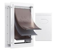VEVOR Puerta para Mascotas con Sistema de Cerradura y 3 Solapas de PVC con Tiras Magnéticas, Marco de Metal de 312 x 435 mm, Instalación en Paredes, Puerta de Mascotas para Perritos y Gatitos, Blanco