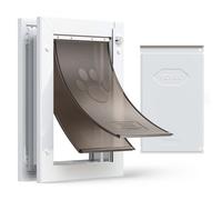 VEVOR Puerta para Mascotas Tamaño Mediano, Gatera para Puerta con Marco Metálico, 2 Solapas Flexibles Magnéticas, Resistente a la Intemperie para Jardín Dormitorio Perros Gatos Interior y Exterior