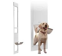 VEVOR Puerta para Perros, Puerta Corrediza de Cristal, Altura Ajustable de 2311-2439 mm, Marco de Aleación de Aluminio con Bisagras Metálicas Giratorias y Cerradura, Blanco, 2440 x 360 x 20 mm, L
