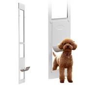 VEVOR Puerta para Perros, Puerta Corrediza de Cristal, Altura Ajustable de 2311-2439 mm, Marco de Aleación de Aluminio con Bisagras Metálicas Giratorias y Cerradura, Blanco, 2440 x 310 x 20 mm, M