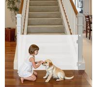 VEVOR Puerta Retráctil 1980x870 mm, Barrera de Seguridad para Perros con Cierre, Puerta de Malla Permite el Paso sin Tropiezos, para Escaleras Interiores, Puertas, Pasillos, Salas de Juegos, Blanco