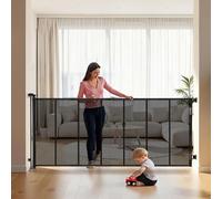 VEVOR Puerta Retráctil 325 x 105,5 cm, Valla de Seguridad para Perros, Panel de Malla Transpirable con Tiras de Fibra de Vidrio para Escaleras Interiores, Puertas, Pasillos, Salas de Juegos, Negro